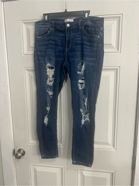 BKE Dark Blue Distressed Skinny Jeans Waist 34 Inseam 28